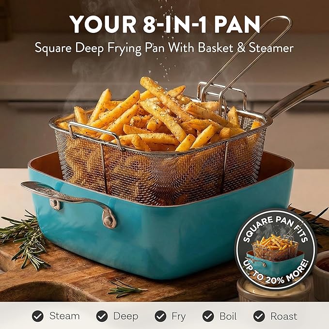 GOTHAM STEEL 20 Piece Copper Pots and Pans Set Nonstick Cookware & Ceramic Bakeware Set, PFOA PFOS Free, Dishwasher/Oven Safe, Metal Utensil Safe – Turquoise - Image 3