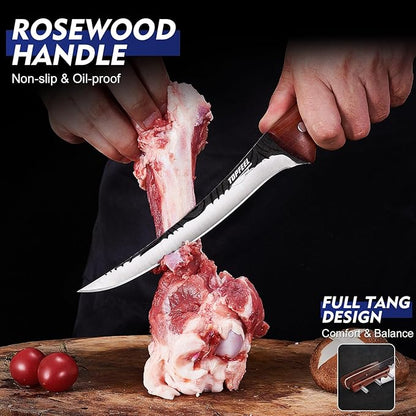 Topfeel Butcher Knife Set 5PCS, Hand Forged Kitchen Knives Set Serbian Chef Knife Set, Meat Cleaver Boning Carving Knives Set for Home、Camping、BBQ - Image 5