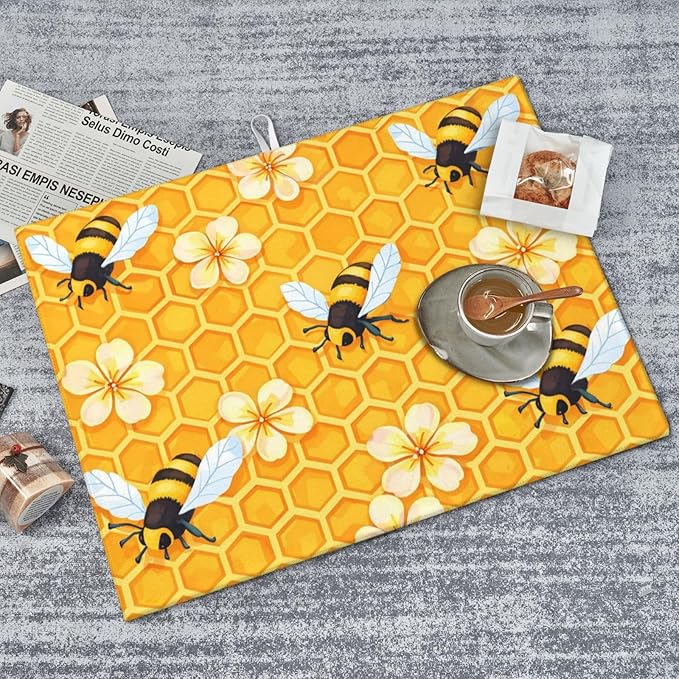 Bee Dish Drying Mat For Kitchen Counter Absorbent Large Kitchen Fast Dry Pad Reusable Washable Protector Rack Large Mat 18 X 24