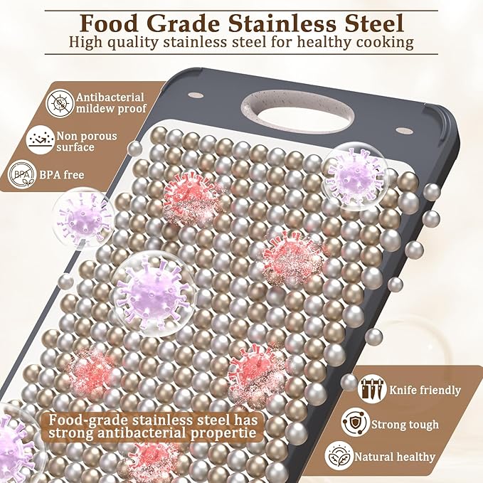 GUANCI Cutting Board for Kitchen Double Sided 304 Stainless Steel Chopping Board Food-Grade Stainless Steel and Wheat Straw PP Samll Size 14’’×9.6’’ Easy to Clean - Image 3