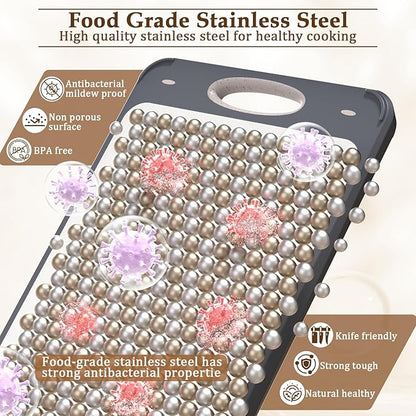 GUANCI Cutting Board for Kitchen Double Sided 304 Stainless Steel Chopping Board Food-Grade Stainless Steel and Wheat Straw PP Samll Size 14’’×9.6’’ Easy to Clean - Image 3