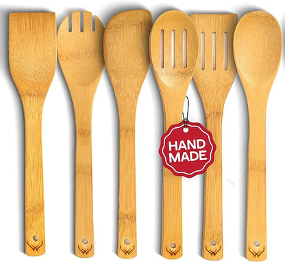 WOODLANDS USA Wooden Spoons for Cooking set of 6 – Premium Wooden Utensil set for everyday use – Versatile Cooking utensils set safe for nonstick pans – Durable wooden spoon kitchen utensils set by WOODLANDSUSA
