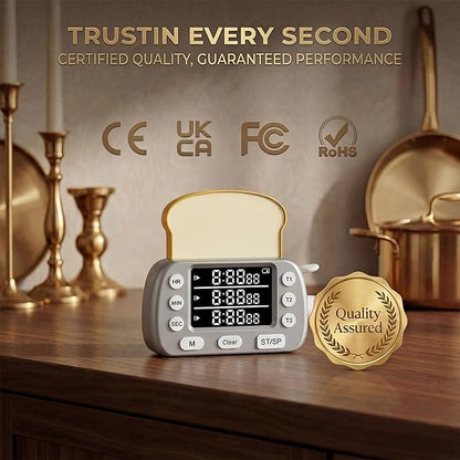 Digital Kitchen Timer for Cooking - 3-Channel Magnetic Countdown Timers with Memory Preset for Baking, Toaster, Eggs Includes Memo Notes (Silver)