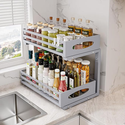 Under Sink Organizer, 2 Tier Under Sink Organizers and Storage, Adjustable Height, Slide out Metal Cabinet Organizers, Pull out Cabinet Storage Drawer Shelf for Kitchen Bathroom (Gray, 1 Pack) - Image 2