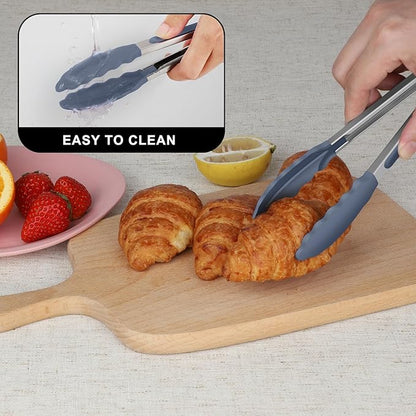 Hotec Mini Silicone Kitchen Tongs for Cooking - 7-Inch Small Serving Tongs with Silicone Tips, Set of 3 (Neutral) - Image 6