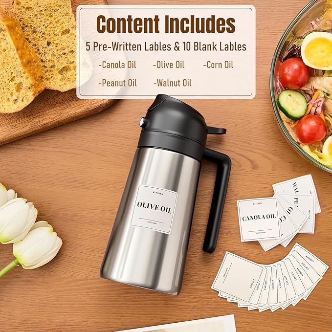 PARACITY Oil Dispenser Bottle with Stainless Steel Shell & Ceramic Sprayed Interior, 2 in 1 Olive Oil Sprayer and Dispenser, Oil Spray Bottle for Cooking, Kitchen, BBQ, Air Fryer, Salad, Baking(Black) - Image 6
