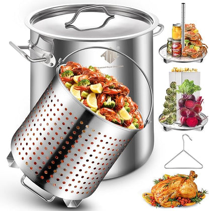 ARC Advanced Royal Champion 40QT Stainless Steel Stockpot for Seafood Crawfish Crab Boil Turkey Fryer Pot with Basket Divider and Hook, Crab Lobster Shrimp Outdoor Cooking and Home Brewing by ARCUSA
