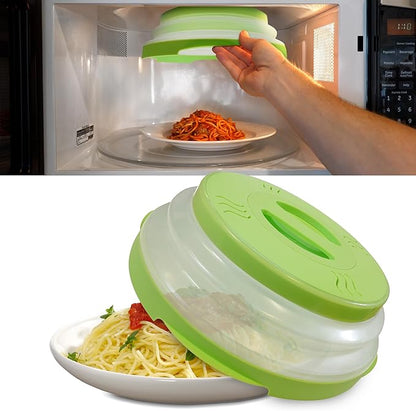 HOVER COVER Magnetic Microwave Splatter Cover with High Power, Strongest Magnetic Grip, Collapsible 12-Inch BPA-Free Food Lid, Vented Plate Guard, Dishwasher Safe, Space-Saving Storage - Green by HoverCover