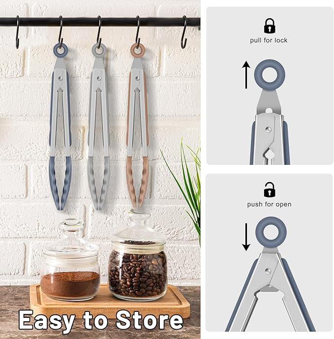 Hotec Mini Silicone Kitchen Tongs for Cooking - 7-Inch Small Serving Tongs with Silicone Tips, Set of 3 (Neutral) - Image 5