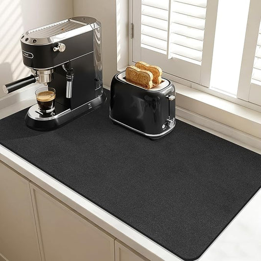 Findosom Dish Drying Mat, 17"x 32" Super Absorbent & Hide Stain Coffee Mat, Cuttable Drying Mat for Kitchen Counter, Coffee Bar Accessories, Under Dish Rack, Coffee Maker, Espresso Machine, Black-2 by Findosom