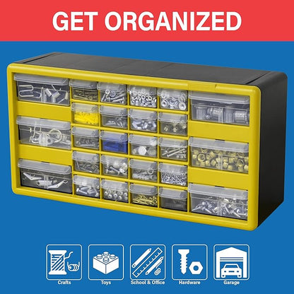 Akro-Mils 26-Drawer Plastic Drawer Storage Cabinet for Garage Organization, Bead Organizer, Building Bricks Storage, Teacher Toolbox, Makeup Organizer, 20" W x 6" D x 10" H, 10126 Yellow - Image 4
