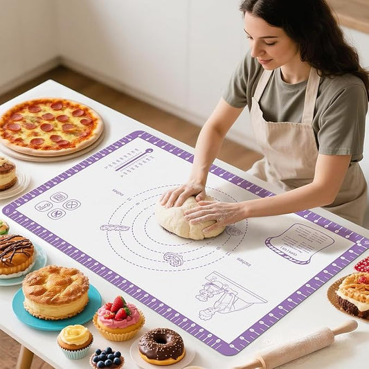 Silicone Pastry Mat with 10 Useful Recipes, Silicone Mat for Baking, Dough Rolling for Bread, Cookie, Macaron, Pizza, Surdough, Pastry Non Stick Silicone Mat for Counter by Bredominant