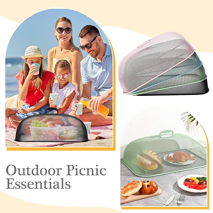 Hicarer 4 Pcs Metal Mesh Screen Food Cover for Outdoors Set Large 18.5 Inch Mesh Food Tents for Outdoor Mesh Food Covers Picnic Food Covers for Indoor Plate (Black, Blue, Green, Pink) - Image 4