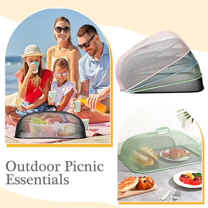 Hicarer 4 Pcs Metal Mesh Screen Food Cover for Outdoors Set Large 18.5 Inch Mesh Food Tents for Outdoor Mesh Food Covers Picnic Food Covers for Indoor Plate (Black, Blue, Green, Pink) - Image 4