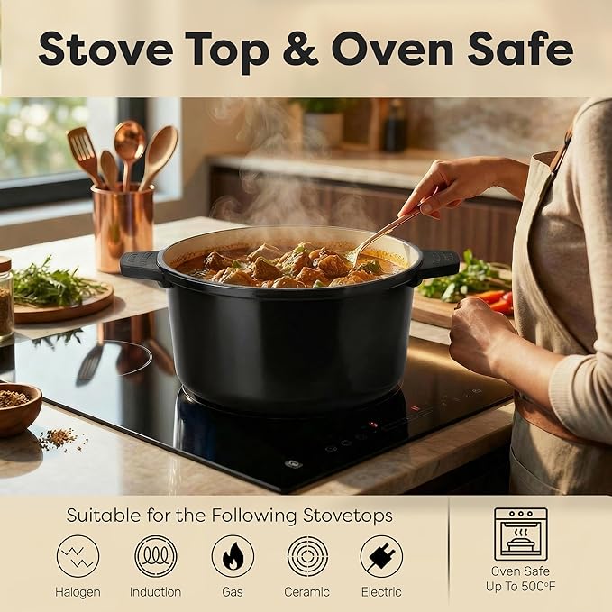 Gotham Steel 5 Qt Lightweight Dutch Oven Pot with Lid & Holders, Ceramic Non Toxic, Oven Safe & Even Heat Retaining Dutch Oven for Bread Baking Sourdough, Soup, Casserole, 70% Lighter than Cast Iron - Image 7