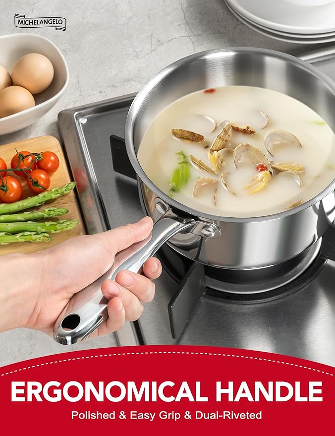 MICHELANGELO Stainless Steel Sauce Pan Set - 1, 2, 3 Qt Saucepans with Lids, Small Stainless Steel Pots for Cooking, Induction Compatible, Dishwasher & Oven Safe - Image 5