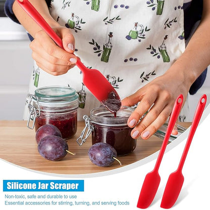 Patelai 2 Pieces Silicone Jar Spatula Long Handle Non-stick Rubber Scraper Heat Resistant Spatula Silicone Scraper for Jars, Smoothies, Blenders Cooking Baking Stirring Mixing Tools (Red)