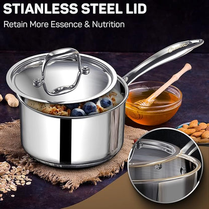 Ciwete 2 Quart Sauce Pan with Lid, Tri Ply Stainless Steel Saucepan 2 Qt with Stainless Steel Lid, 2 Measuring Lines, Upgraded Packaging, Cool Ergonomic Handle, Dishwasher & Oven Safe - Image 5
