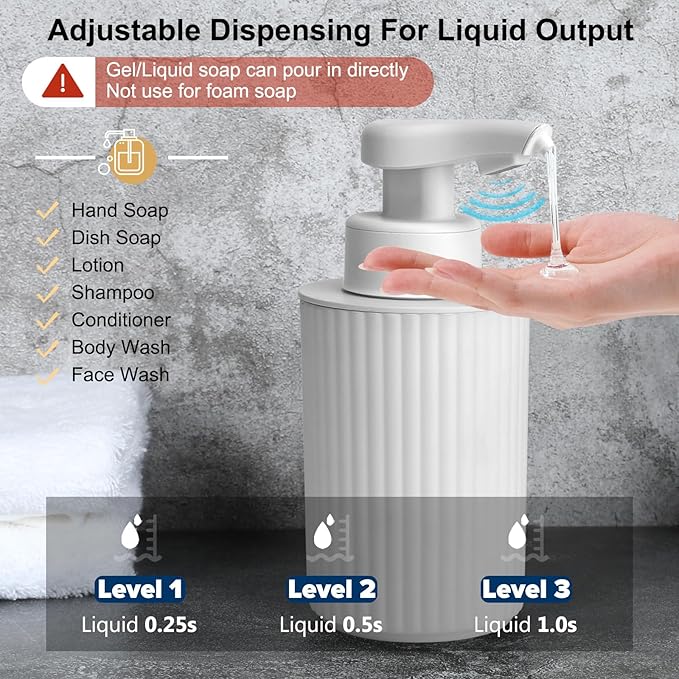 Automatic Soap Dispenser Liquid Touchless: 9oz White Plastic - Rechargeable Electric Smart Auto Hand Soap Dispenser - Dish Bathroom Kitchen - Image 3