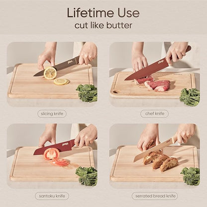 CAROTE Knife Set, 13 Pcs Kitchen Knife Set with Letter, 6 Stainless Steel Knives with Nonstick Ceramic Surface & Blade Guards, Kitchen Shears, Dishwasher Safe, Ergonomic Handles - Image 8