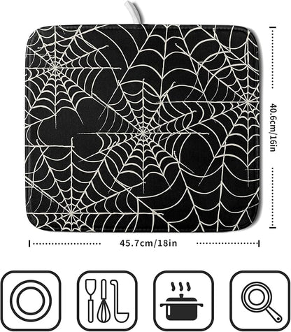 Halloween Dish Drying Mat for Kitchen Counter 16x18 Spider Web Black Holiday Scary Theme Absorbent Reversible Microfiber Drying Mats Kitchen Countertop Protector Dishes Drainer Pad - Image 2