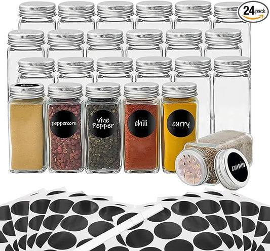 24Pcs Spice Jars with Label, 4oz Empty Square Seasoning Containers, Spice Jars with Shaker Lids, Small Spice Bottles for Salt, Herbs, Sugar, Pepper, Seasoning Jars for Spice Rack, Cabinet, or Drawer by DIDITIME
