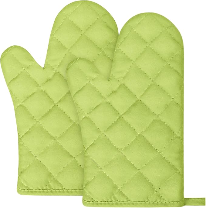 AUAUY Green Oven Mitts, 1 Pair Kitchen Mittens, 392°F Heat Resistant Oven Gloves Non-Slip Kitchen Gloves for Oven, BBQ Gloves-Oven Mitts Infill Cotton Cooking Gloves for Oven Grilling Cooking Baking by AUAUY