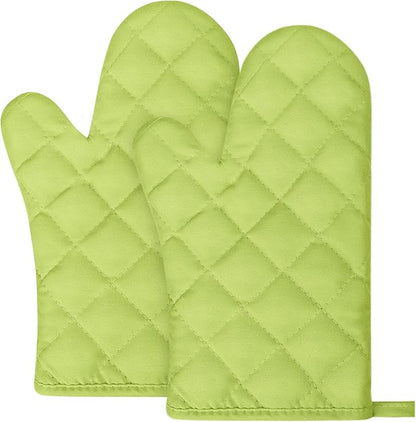 AUAUY Green Oven Mitts, 1 Pair Kitchen Mittens, 392°F Heat Resistant Oven Gloves Non-Slip Kitchen Gloves for Oven, BBQ Gloves-Oven Mitts Infill Cotton Cooking Gloves for Oven Grilling Cooking Baking by AUAUY
