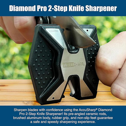 AccuSharp Diamond Pro 2-Step Knife Sharpener, Restores, Hones & Sharpens Blade’s Edge, 2-Step Coarse & Fine Rods for Kitchen Knives & All Types of Blades, Compact & Portable Knife Keychain Tool, Black - Image 3
