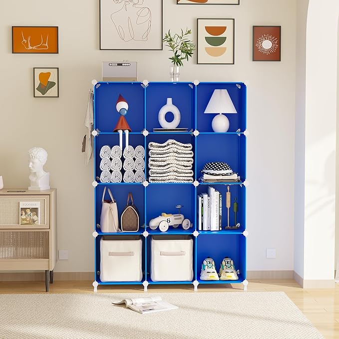 AWTATOS Cube Storage Organizer, 12 Cube Closet Organizers and Storage Shelves, DIY Stackable Bookshelf for Bedroom, Home, Admiral Blue - Image 2