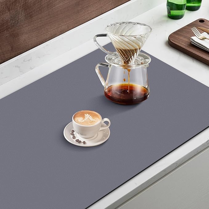 WISELIFE Coffee Mat Super Absorbent Dish Drying Mat Bar Accessories Match with Coffee Machine Large Drying Mats for Kitchen Counter 17" W x 30" L, Grey - Image 5