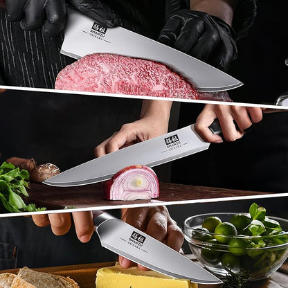 SHAN ZU Japanese Knife Set 3 PCs, High Carbon 10Cr15Mov Stainless Steel Chef Knife Set, Ultra-Sharp Professional Kitchen Knives Set with Ergonomic Pakkawood Handle and Elegant Gift Box - Image 6