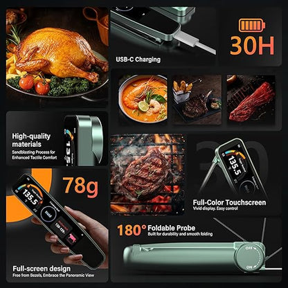 AWLKIM Digital Kitchen Thermometer for Cooking, 0.5-Second Instant Read Meat Thermometer, 3.8" Touchscreen, IP67 Waterproof Food Probe for BBQ, Grill, Candy, Oil, Baking | ±0.5°F, USB-C Rechargeable - Image 5