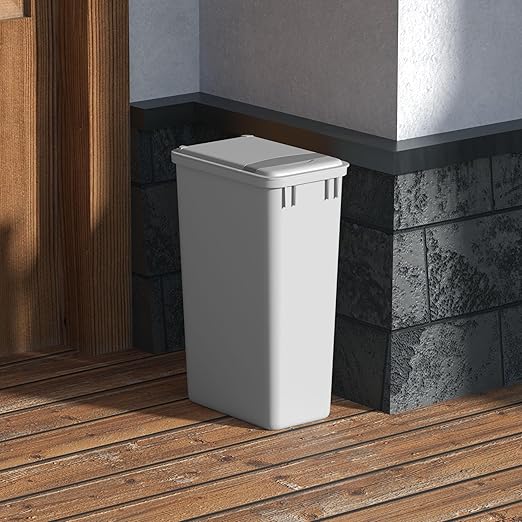 Dowell 50Qt Waste Trash Container, 13Gal, Plastic, Stackable, for Kitchen/Bathroom/Office, Fits Under Sink/Desk (Grey 4000 50 04-2 Pack)