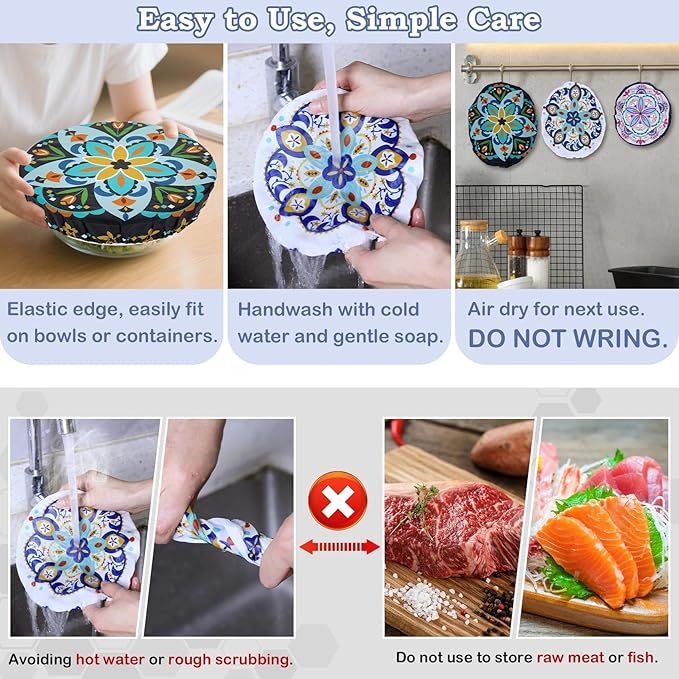 5-Size Reusable Beeswax Bowl Covers for Bread Proofing, Cotton Cloth Flexible Beeswax Wraps for Food Storage(Pentagonal Floral) - Image 6