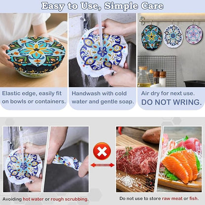 5-Size Reusable Beeswax Bowl Covers for Bread Proofing, Cotton Cloth Flexible Beeswax Wraps for Food Storage(Pentagonal Floral) - Image 6