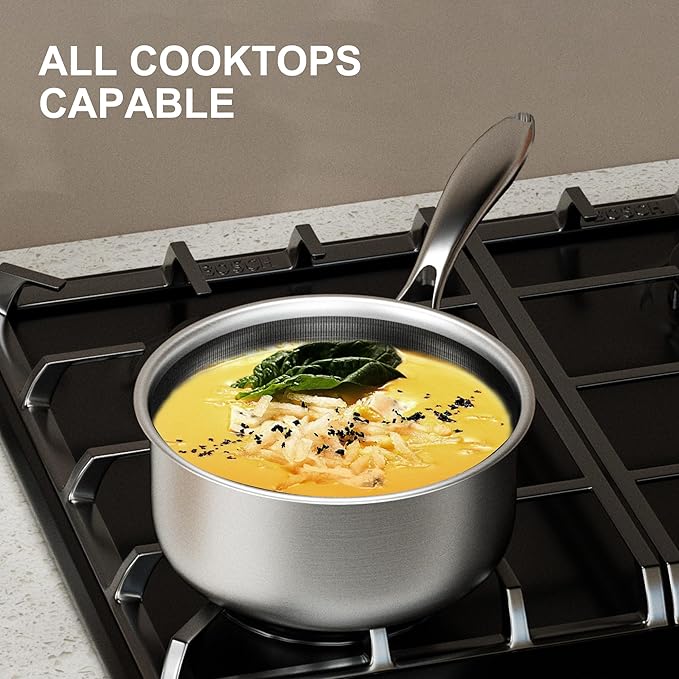 COOKER KING 3 Quart Stainless Steel Saucepan with Lid, Tri-Ply Ceramic Nonstick Pot (Metal Utensil Safe), Dishwasher & Oven Safe up to 900°F, Induction Cookware for All Stovetops - Image 4