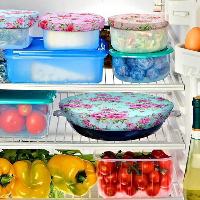 Patelai 10 Pcs Bowl Covers Reusable in 5 Size Stretch Cloth Fabric Elastic Food Storage Bowl Covers Bread Sourdough Lids for Proofing Food Fruits Leftover(Red, Pink, Green,Floral Style) - Image 5