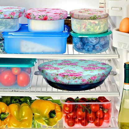 Patelai 10 Pcs Bowl Covers Reusable in 5 Size Stretch Cloth Fabric Elastic Food Storage Bowl Covers Bread Sourdough Lids for Proofing Food Fruits Leftover(Red, Pink, Green,Floral Style) - Image 5