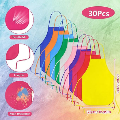 KUUQA 16/24/30/36/40Pcs Kids Apron Painting Aprons for Kids, Kids Paint Apron Art Smock for Classroom Painting Party Supplies