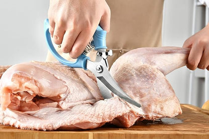 Heavy Duty Poultry Shears - Kitchen Scissors for Cutting Chicken, Poultry, Game, Meat - Chopping Vegetable - Spring Loaded - Blue