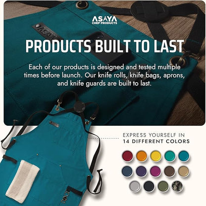 Asaya Chef and BBQ Apron with Bottle Opener and Hand Towel - 10oz Cotton Canvas, Stainless Steel Hardware - Cross Back Straps - Image 6