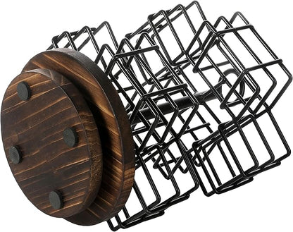 MyGift 8 Compartment Tea Bag Organizer Carousel, Black Metal Wire Packet Holder and 360 Degree Spinning Burnt Solid Wood Base, Coffee Station Storage Caddy