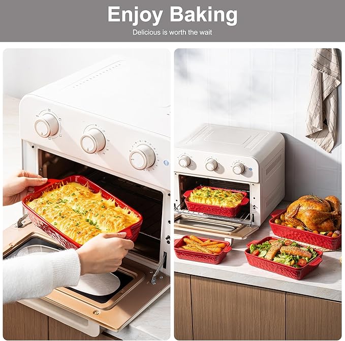 Dafuceramic Casserole Dishes for Oven, Baking Dishes, Ceramic Bakeware Sets of 4, Rectangular Baking Pan Set with Handles for Baking, Casserole, Kitchen, Wedding Gift (Red) - Image 3