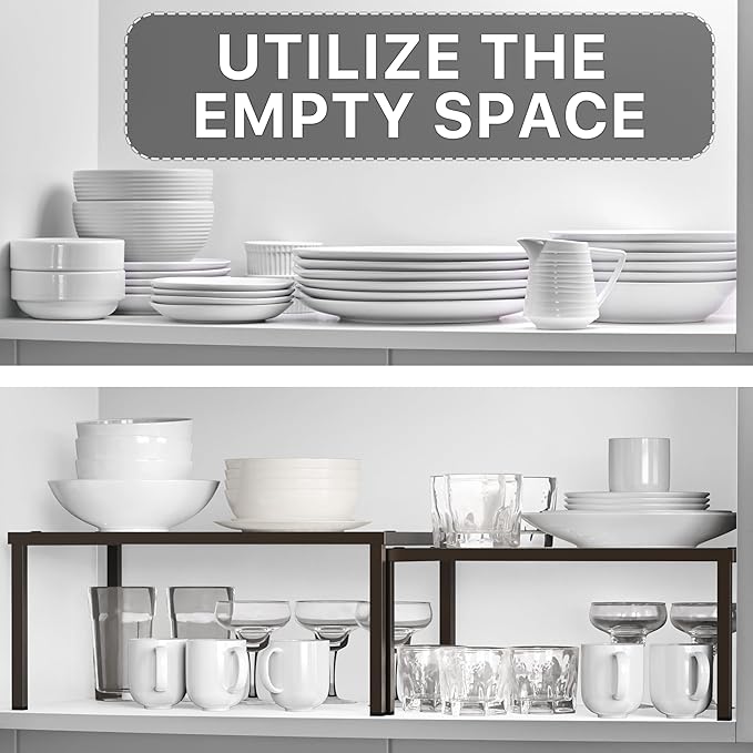 Simple Houseware Expandable Stackable Cabinet and Counter Shelf Organizer with Steel Surface, 9" D x 12.75" W x 5.9" H, Bronze - Image 5