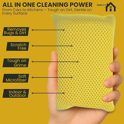 Iconikal 6-Pack Bug Scrubber Sponge 5.9x3.5-Inch Yellow Microfiber Large Car Wash Reusable for Paint Chrome Glass RV Motorcycle Cleaning - Image 3