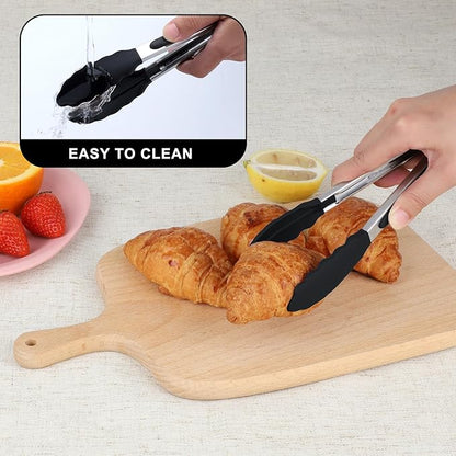 Hotec Mini Silicone Kitchen Tongs for Cooking - 7-Inch Small Serving Tongs with Silicone Tips, Set of 3 (Black,Grey,Light Blue) - Image 8