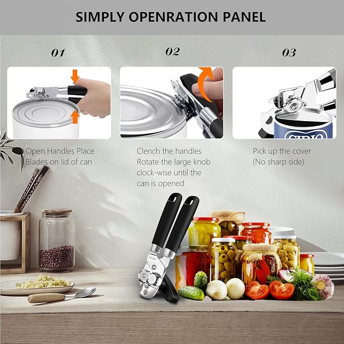 Can Opener,Professional 3-In-1 Multifunctional Manual Can Openers Bottle Opener,Kitchen Durable Stainless Steel Heavy Duty Can Opener Smooth Edge for Kitchen Seniors Friendly - Image 6