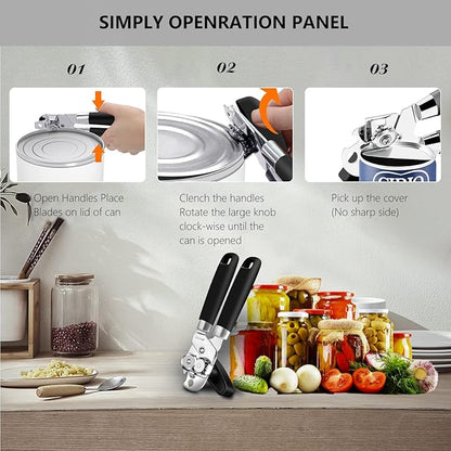 Can Opener,Professional 3-In-1 Multifunctional Manual Can Openers Bottle Opener,Kitchen Durable Stainless Steel Heavy Duty Can Opener Smooth Edge for Kitchen Seniors Friendly - Image 6