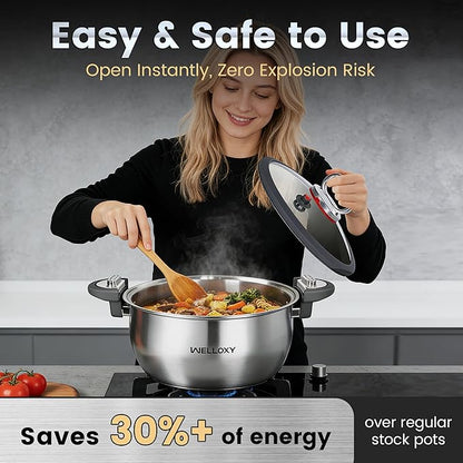 WELLOXY Stainless Steel Pot with Tight-Fitting Lid for Faster Cooking - 7.5 Qt Heavy-Duty Stock Pots for Stew Soup Pasta Gumbo with Stay-Cool Handles, Non-toxic Healthy Induction Cookware for Kitchen - Image 3